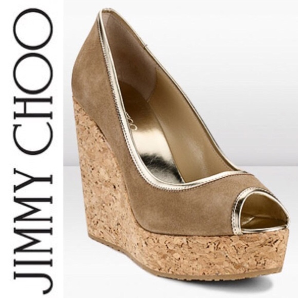 Jimmy Choo Suede Papina Cork Wedge Pumps